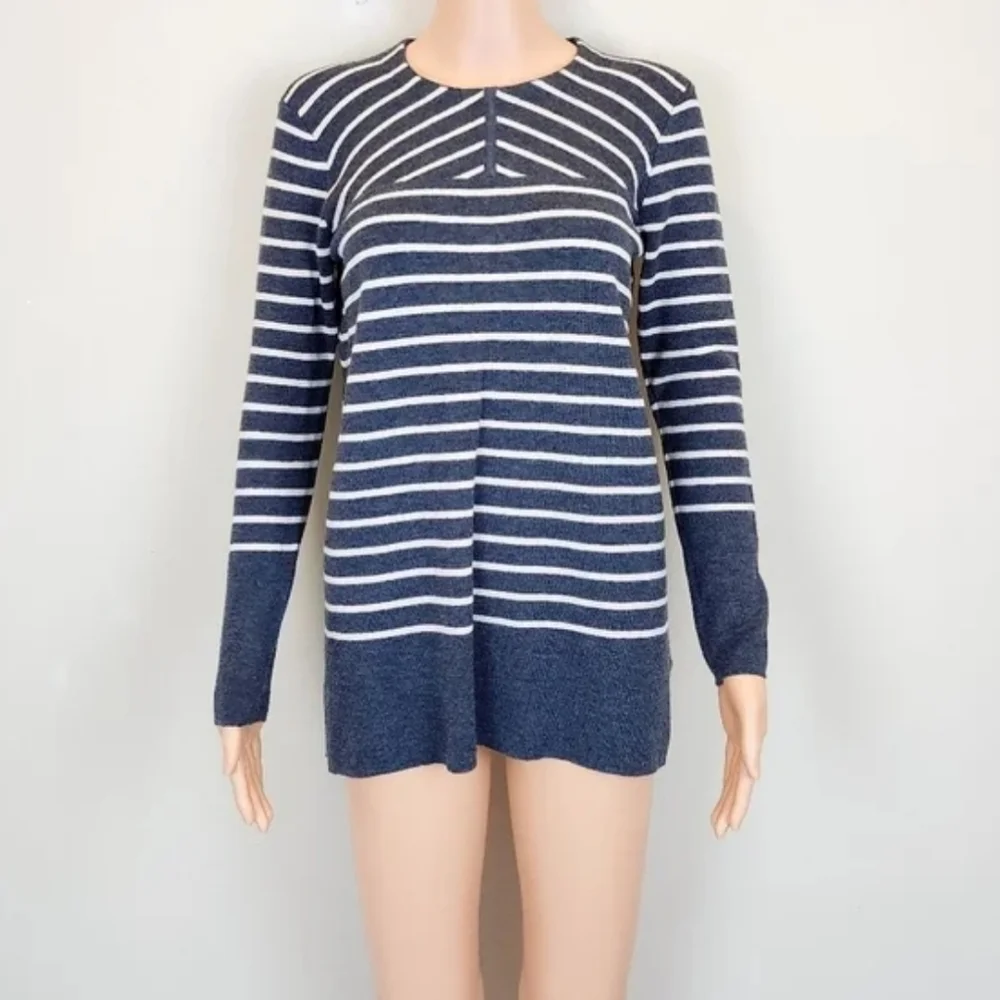 Tory Burch grey stripe long sleeve sweater Size M